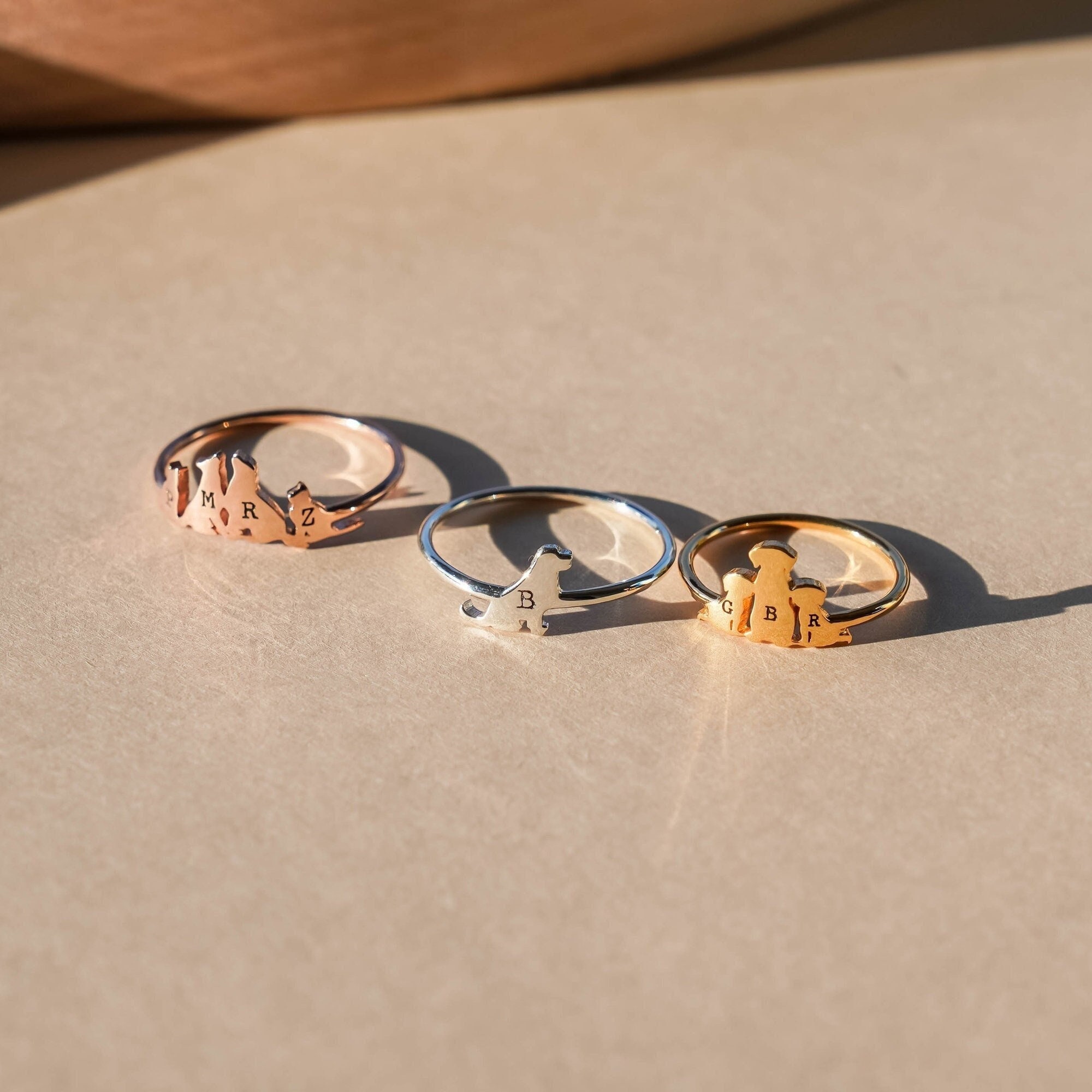 Personalized Initial Pet Ring - Family Animal Jewelry - Custom Dog and Cat Ring - Your Pet Ring - Dog Mom Ring - Cat Mom Jewelry