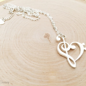 Music Necklace/ Music Note Necklace/ Heart music necklace/Music Lover Necklace - G clef Necklace - Silver music note necklace