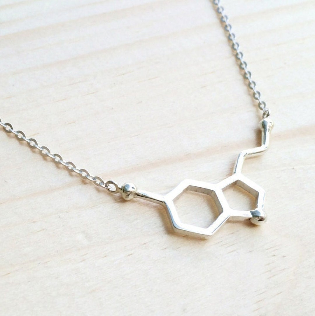 Silver Serotonin Molecule Necklace, Chemistry Necklace, Molecule