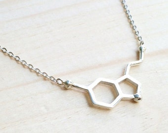 Silver Serotonin Molecule Necklace, Chemistry Necklace, Molecule Happiness Sign necklace, Serotonin Molecule Necklace, Chemistry Necklace