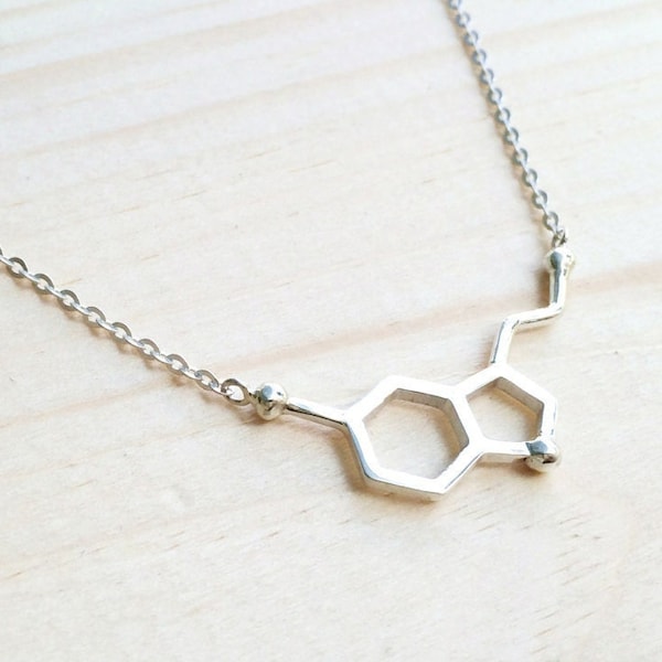 Silver Serotonin Molecule Necklace, Chemistry Necklace, Molecule Happiness Sign necklace, Serotonin Molecule Necklace, Chemistry Necklace