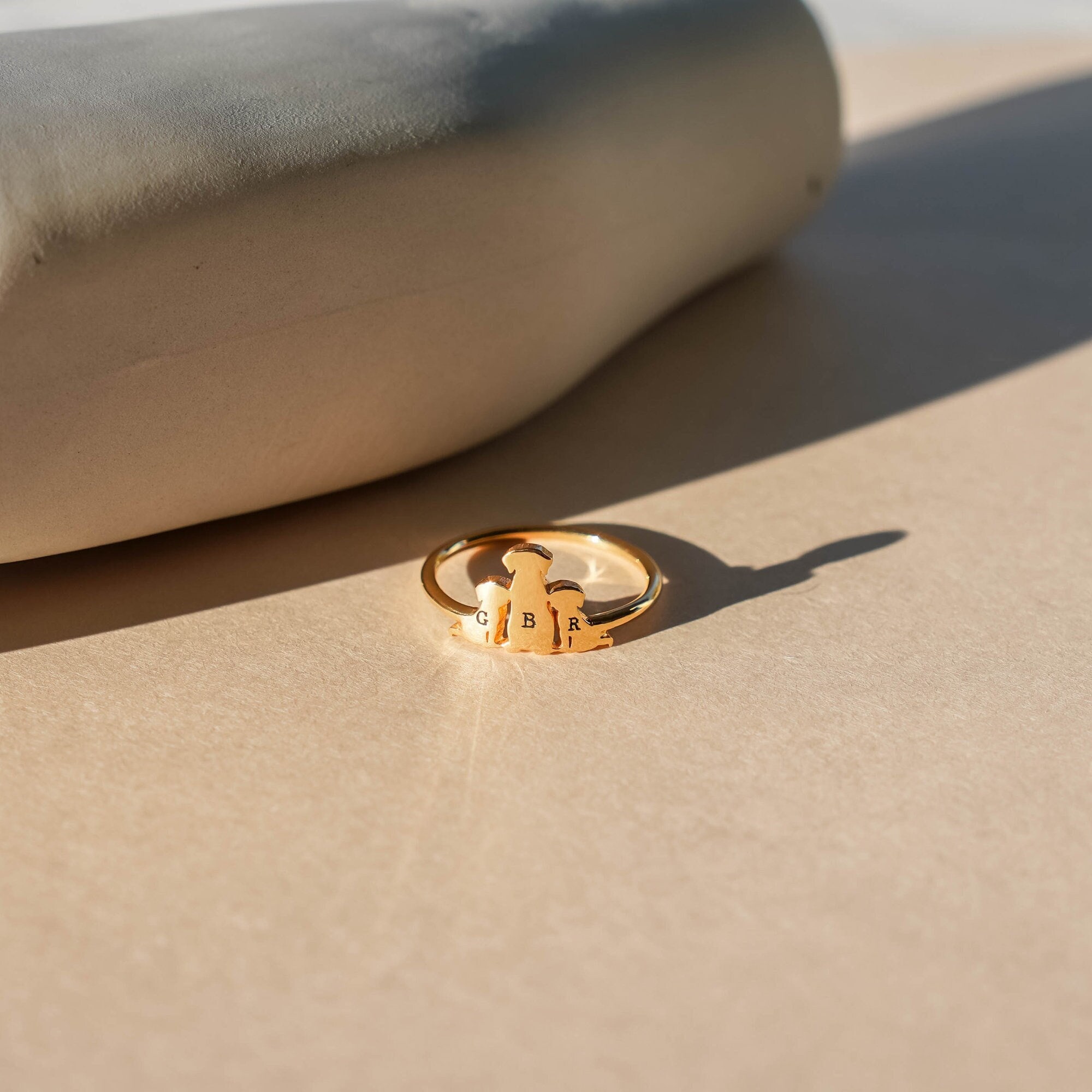 Personalized Initial Pet Ring - Family Animal Jewelry - Custom Dog and Cat Ring - Your Pet Ring - Dog Mom Ring - Cat Mom Jewelry