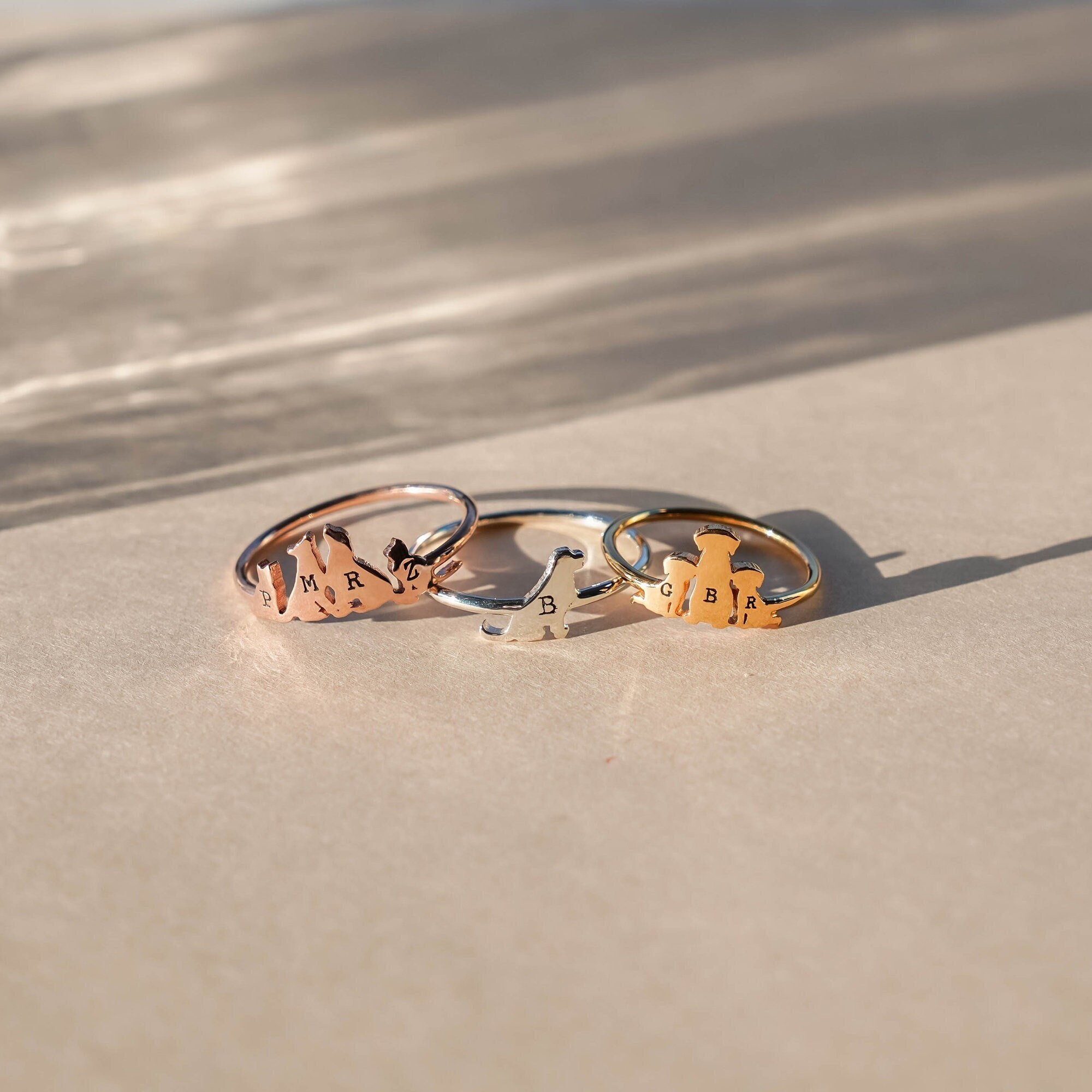 Personalized Initial Pet Ring - Family Animal Jewelry - Custom Dog and Cat Ring - Your Pet Ring - Dog Mom Ring - Cat Mom Jewelry