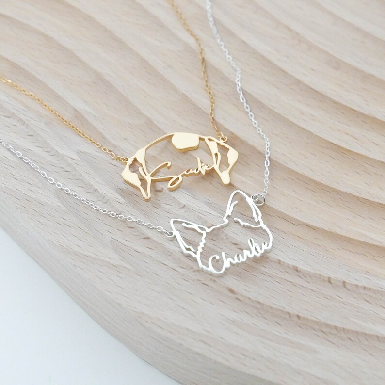 May include: Two silver necklaces with personalized nameplates. The top necklace has the name "Frank" in a cursive font. The bottom necklace has the name "Charlie" in a cursive font.