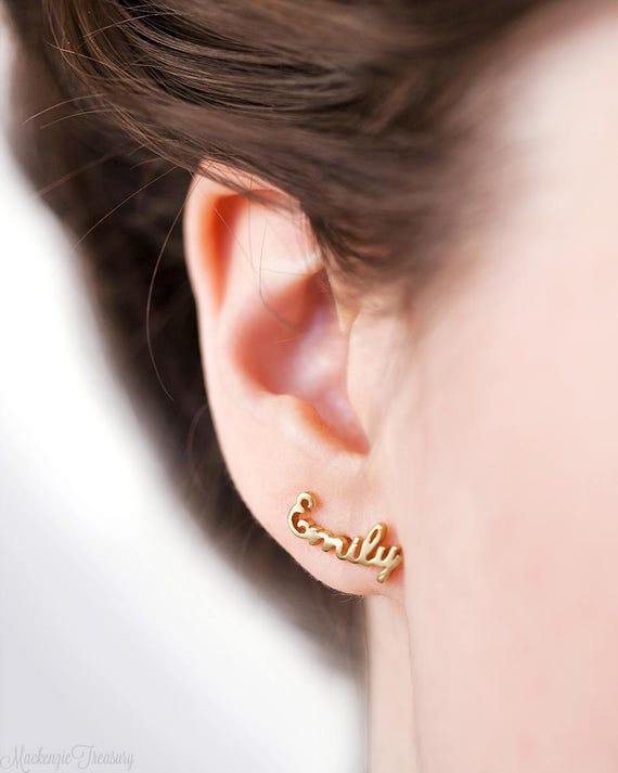 Personalized Name Curve Earrings, Custom Earrings Stud, Name earring,  Personalized dainty jewelry, unique earring, great gift for Mom K7