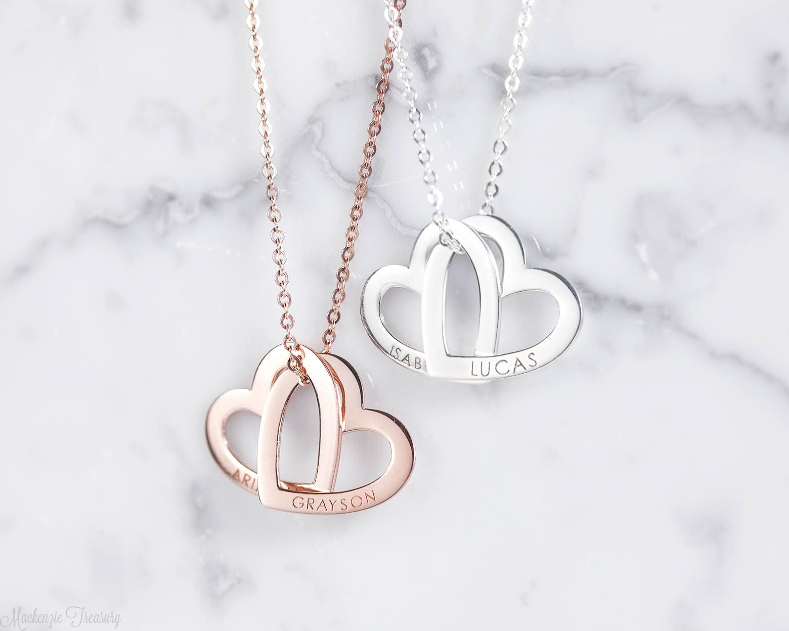 Custom Heart Necklace Personalized Couple Necklace Interlock Heart