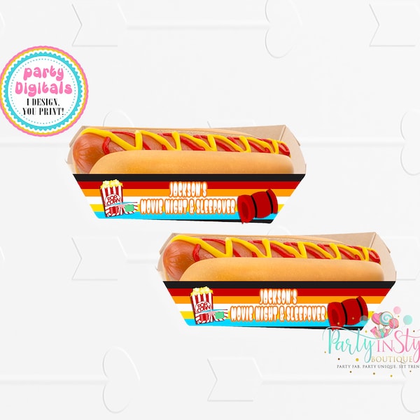 E-MAILED FILE Movie Theme Hot Dog Tray ONLY, Movie Birthday, Party Chip Bag, Party Favors, Printable Chip Bag, Birthday Favors