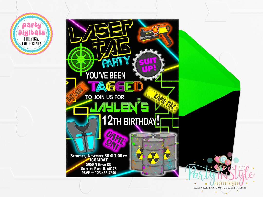 EMAILED FILE, Laser Tag Invitation, Party Invitation, Birthday