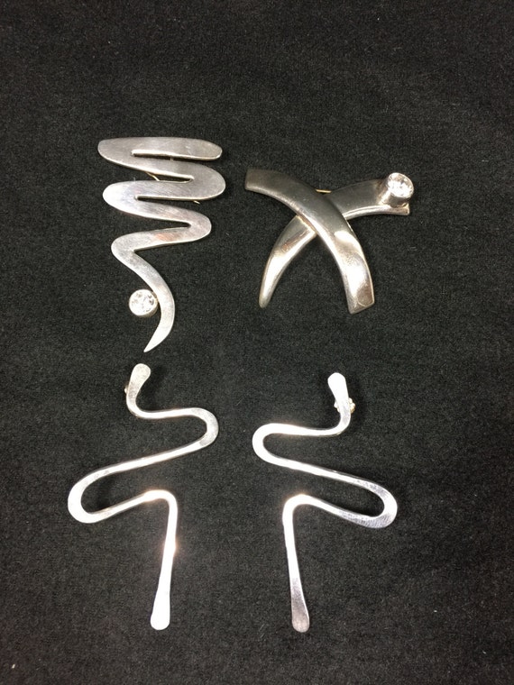 Mexican Sterling Silver Earrings and Two Pins
