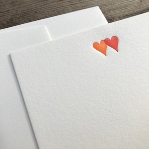 Set of 5 letterpress cards & envelopes two hearts image 1