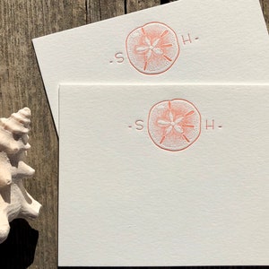 Sand dollar Personalized letterpress stationery Set of 25 cards & envelopes image 1