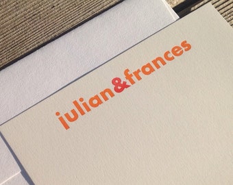 Julian+Frances - Personalized letterpress stationery - Set of 25 cards & envelopes - 2 ink colors