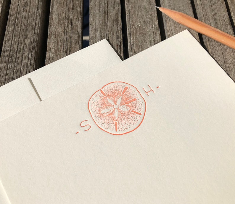 Sand dollar Personalized letterpress stationery Set of 25 cards & envelopes image 8