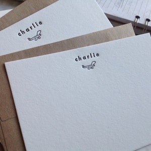 Charlie Personalized letterpress stationery Set of 25 cards & envelopes image 1