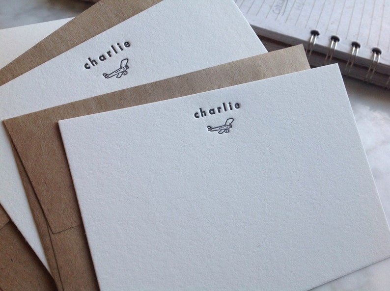 Charlie Personalized letterpress stationery Set of 25 cards & envelopes image 1