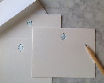 Diamond Monogram - Personalized letterpress stationery - Set of 25 cards & envelopes