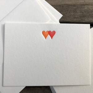 Set of 5 letterpress cards & envelopes two hearts image 5