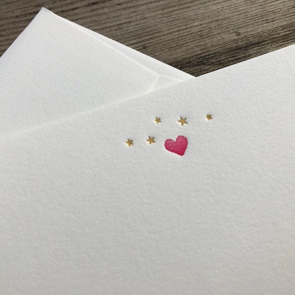 Set of 5 letterpress cards & envelopes - starry heart