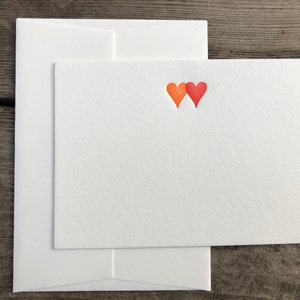 Set of 5 letterpress cards & envelopes two hearts image 3