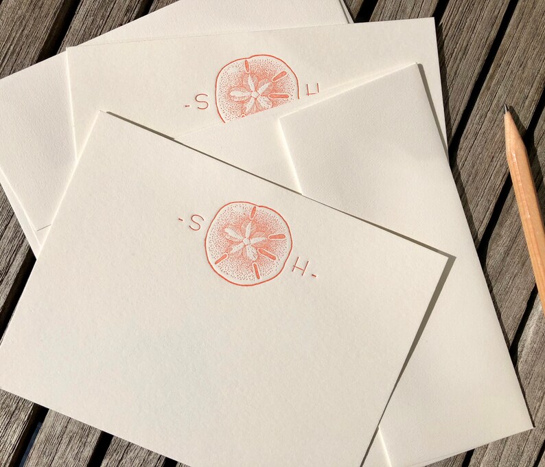 Sand dollar Personalized letterpress stationery Set of 25 cards & envelopes image 5