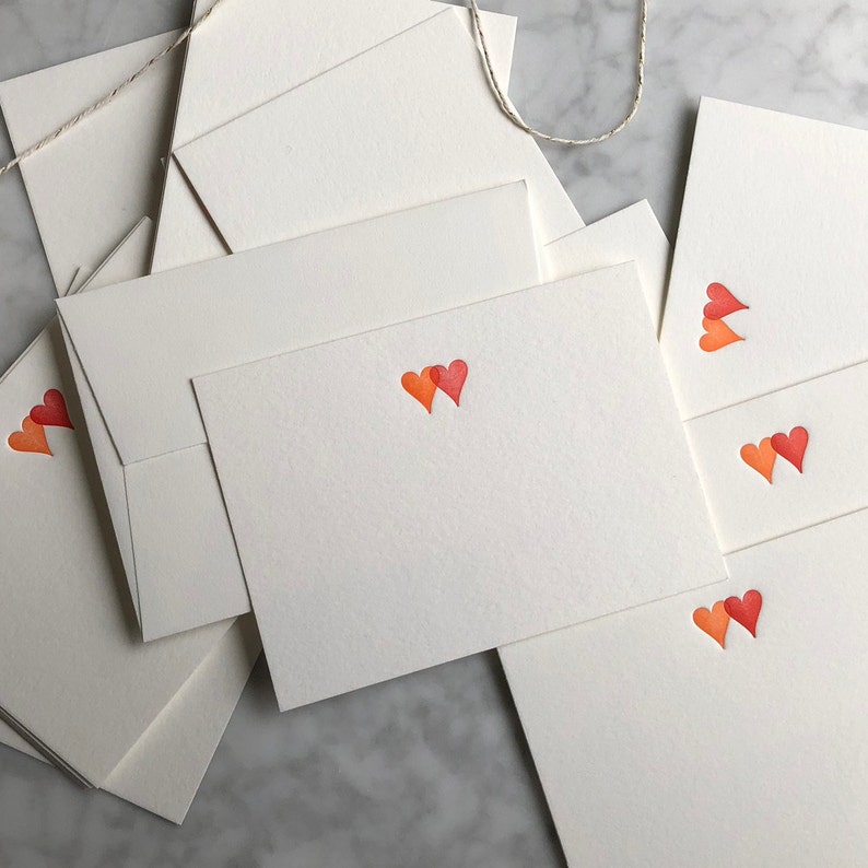 Set of 5 letterpress cards & envelopes two hearts image 4