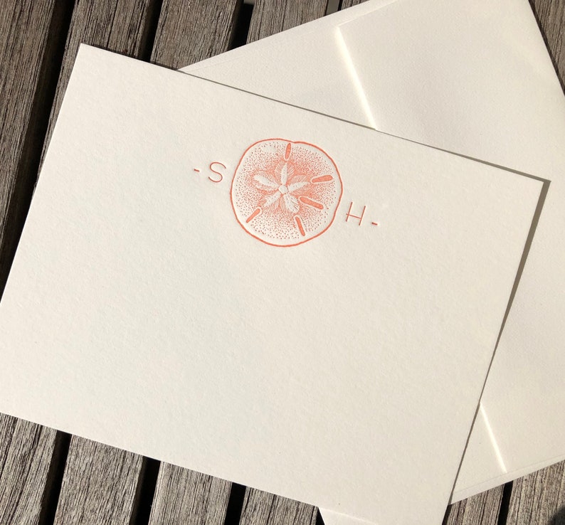 Sand dollar Personalized letterpress stationery Set of 25 cards & envelopes image 2