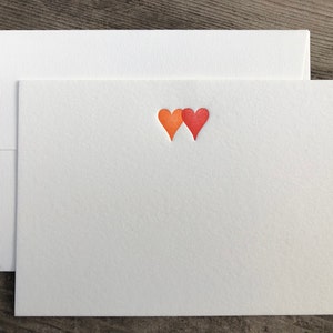 Set of 5 letterpress cards & envelopes two hearts image 6