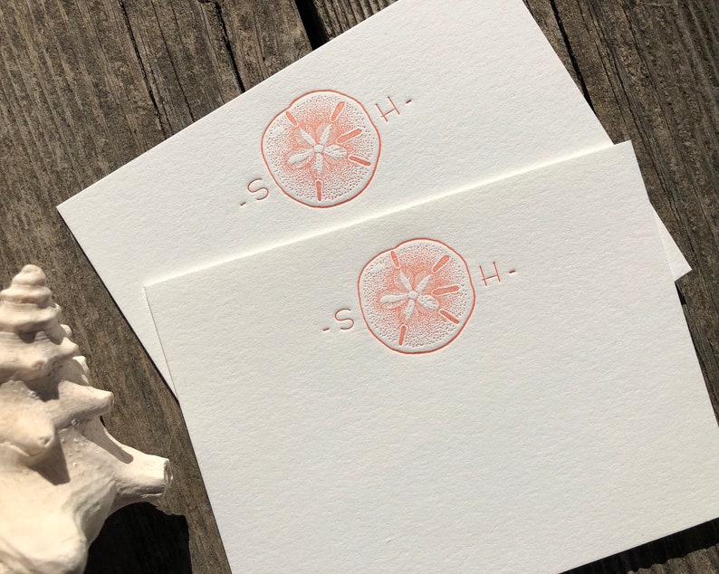 Sand dollar Papelería tipografía personalizada Juego de 25 tarjetas y sobres imagen 6