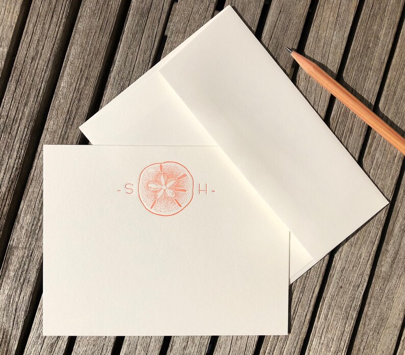 Sand dollar Personalized letterpress stationery Set of 25 cards & envelopes image 3