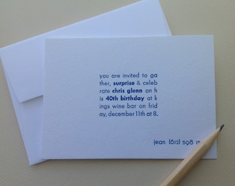 Custom letterpress invitations - 40th - Set of 20 cards & envelopes