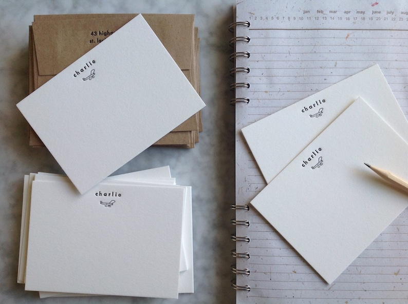 Charlie Personalized letterpress stationery Set of 25 cards & envelopes image 3