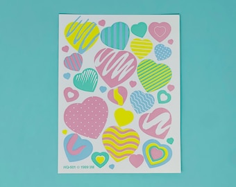 Vintage 1989 3M Pastel Heart Sticker Sheet Stickers