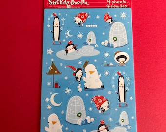 Vintage AGC Christmas Winter Penguin Sticker Sheet