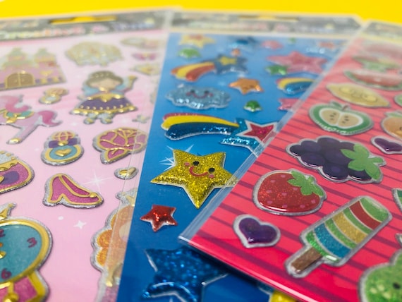 Woody's Sparkly Stickers, 3 Designs Princess, Stars and Fruit & Treats 