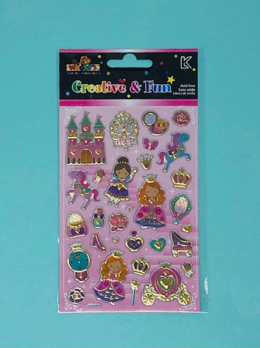 Woody's Sparkly Stickers, 3 Designs Princess, Stars and Fruit & Treats 