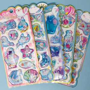 Stickers liquides Sea Creature Shaker, remplis d'eau, de confettis et de paillettes