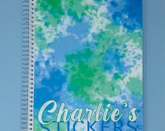 Reusable Sticker Book , Personalized Tie Dye Green Blue