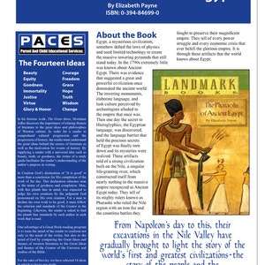 May include: A book cover with a yellow background and the title "The Pharaohs of Ancient Egypt" by Elizabeth Payne. The cover features a colorful illustration of an Egyptian pharaoh and a child.