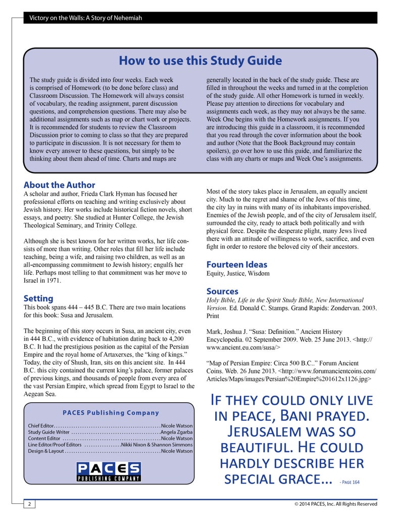 Victory on the Walls A Story of Nehemiah Study Guide With Answer Key Etsy