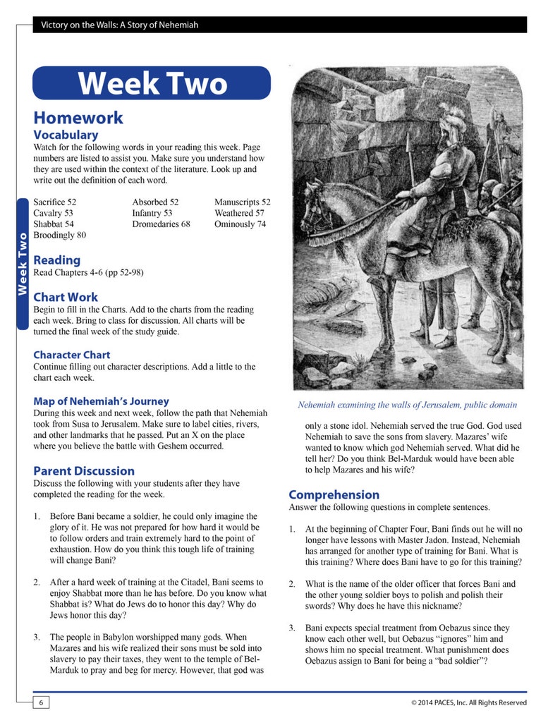 Victory on the Walls A Story of Nehemiah Study Guide With Answer Key Etsy