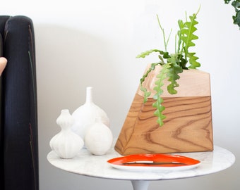 Modern Cremation Urn with Planter: Handmade Maple & Elm Wood