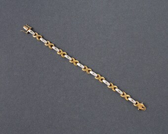 Vintage Link Bracelet Faux Gold Silver and Rhinestones