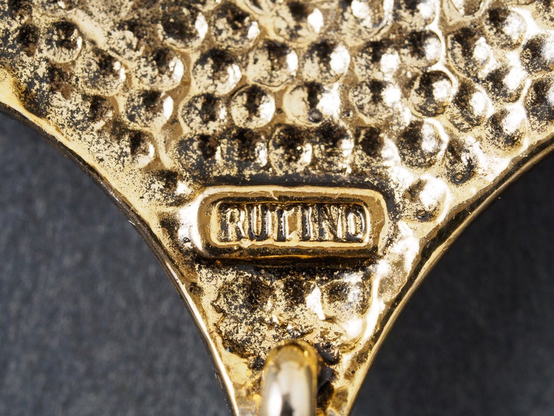 Vintage Rutino of Italy Heraldic Shield Brooch or Pendant Sapphire Blue rhinestone