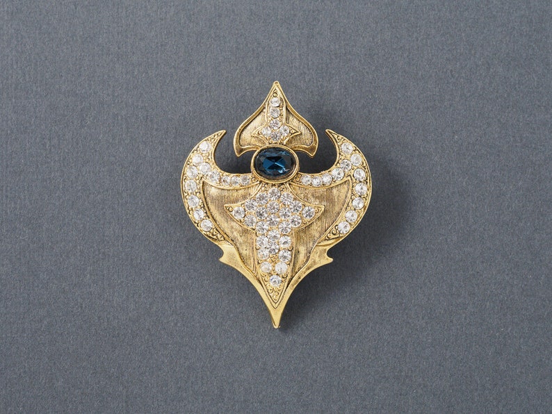 Vintage Rutino of Italy Heraldic Shield Brooch or Pendant Sapphire Blue rhinestone