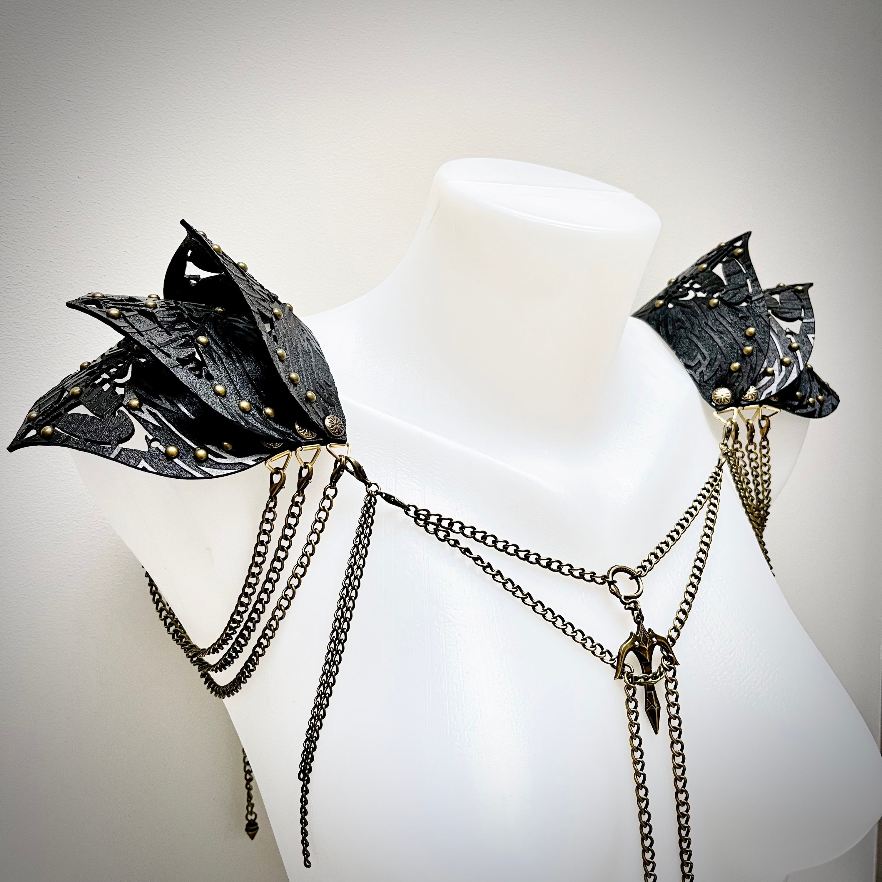 Burning Man Silver Rhinestone Shoulder Pads Armor, Bodychain