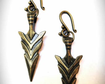 Bronze Arrowhead Earrings, Ear Weights, Earrings for Stretched Lobes, Arrows, Artemis Earrings, Tribal Style, Festival Earrings, Gauges