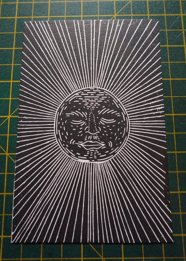 Moon Face Lino Print Original Print A6 Approx. Black & Etsy UK