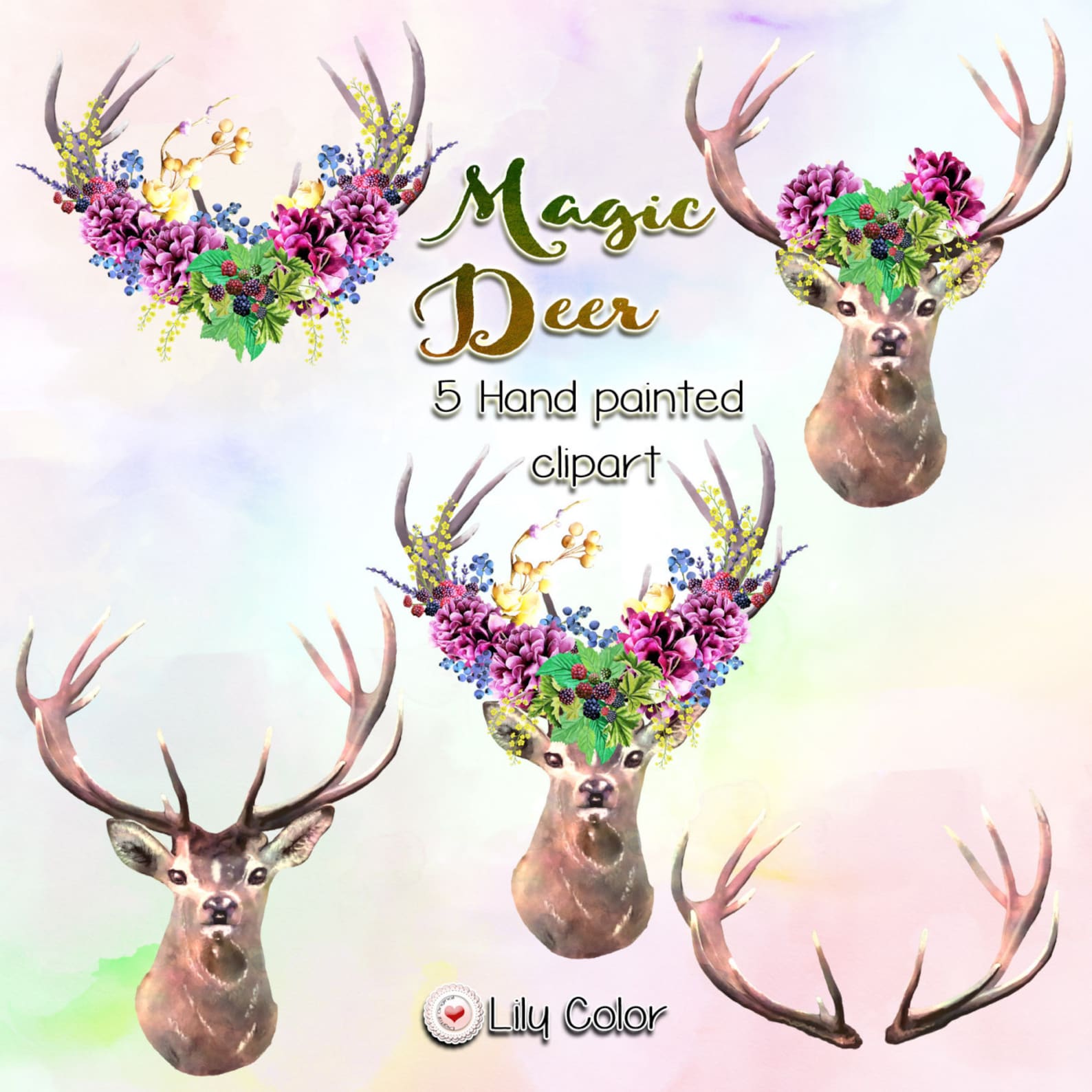 Magic Deer Cliparts / High Quality 300ppi / Big Size /hand - Etsy