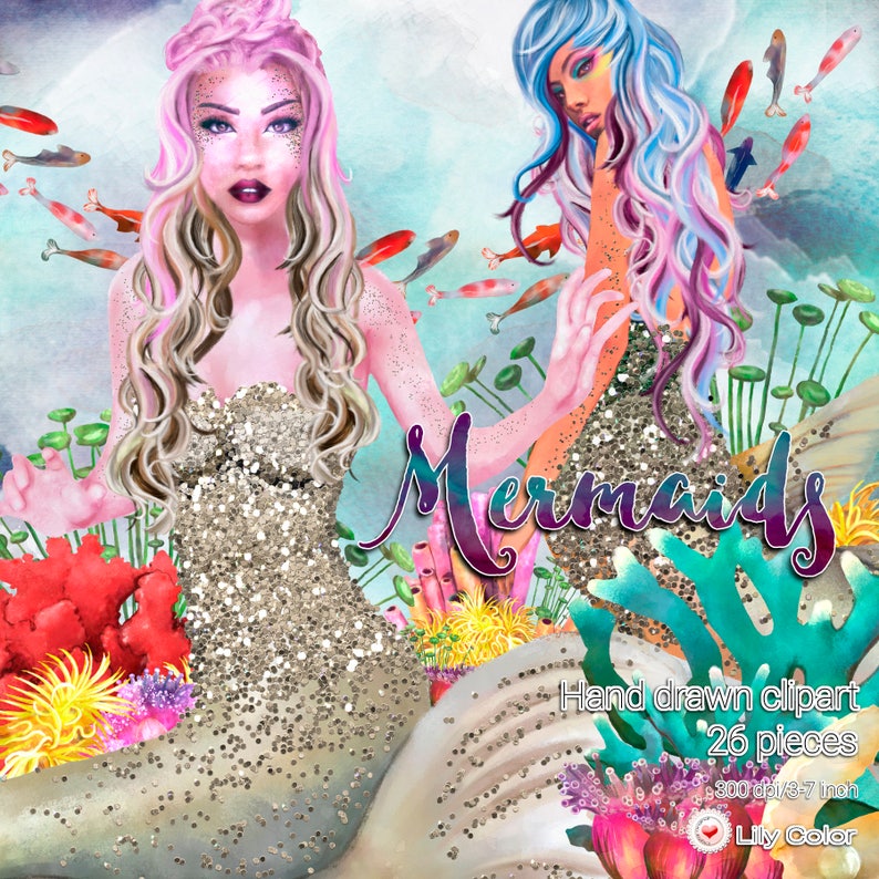 Mermaid Themed Clipart / 26 Fashion Clipart / High Quality - Etsy