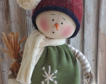 Primitive Pattern - Primitive Snowman Leo E-Pattern - Snowman Pattern - Snowmen Pattern - Handmade Snowman Pattern - Winter Snowman Pattern